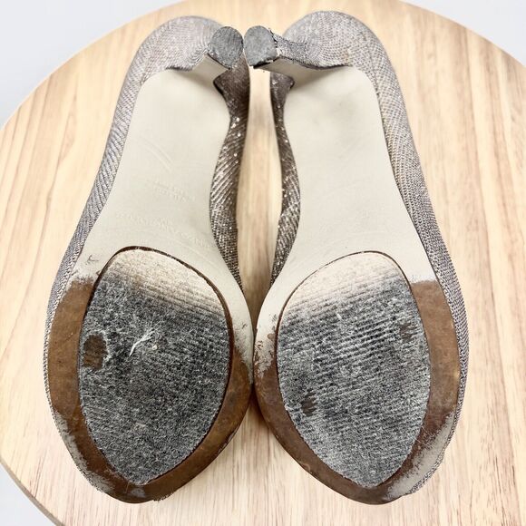 Enzo Angiolini Gold Glitter Peep Toe Platform Heels Demario Leather 9 M - Picture 8 of 16